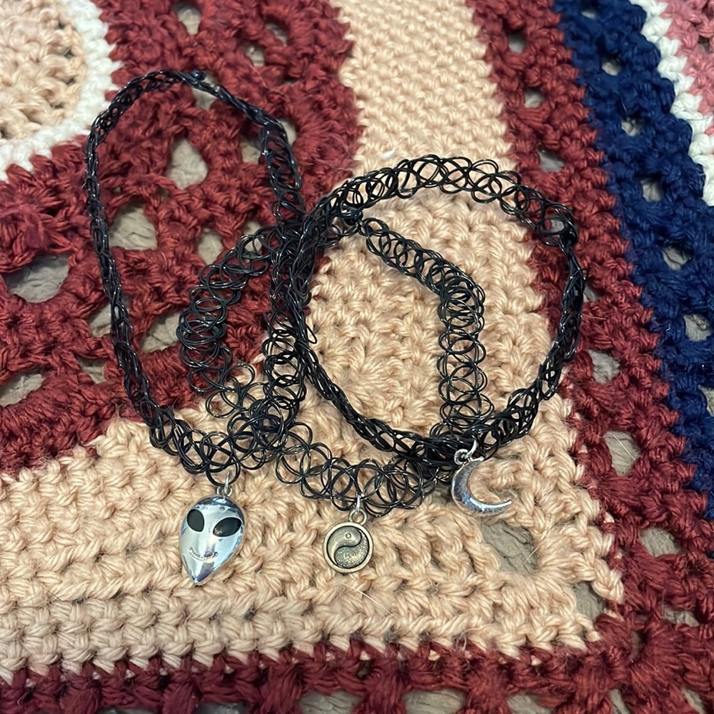 Three Black Stretch Chokers